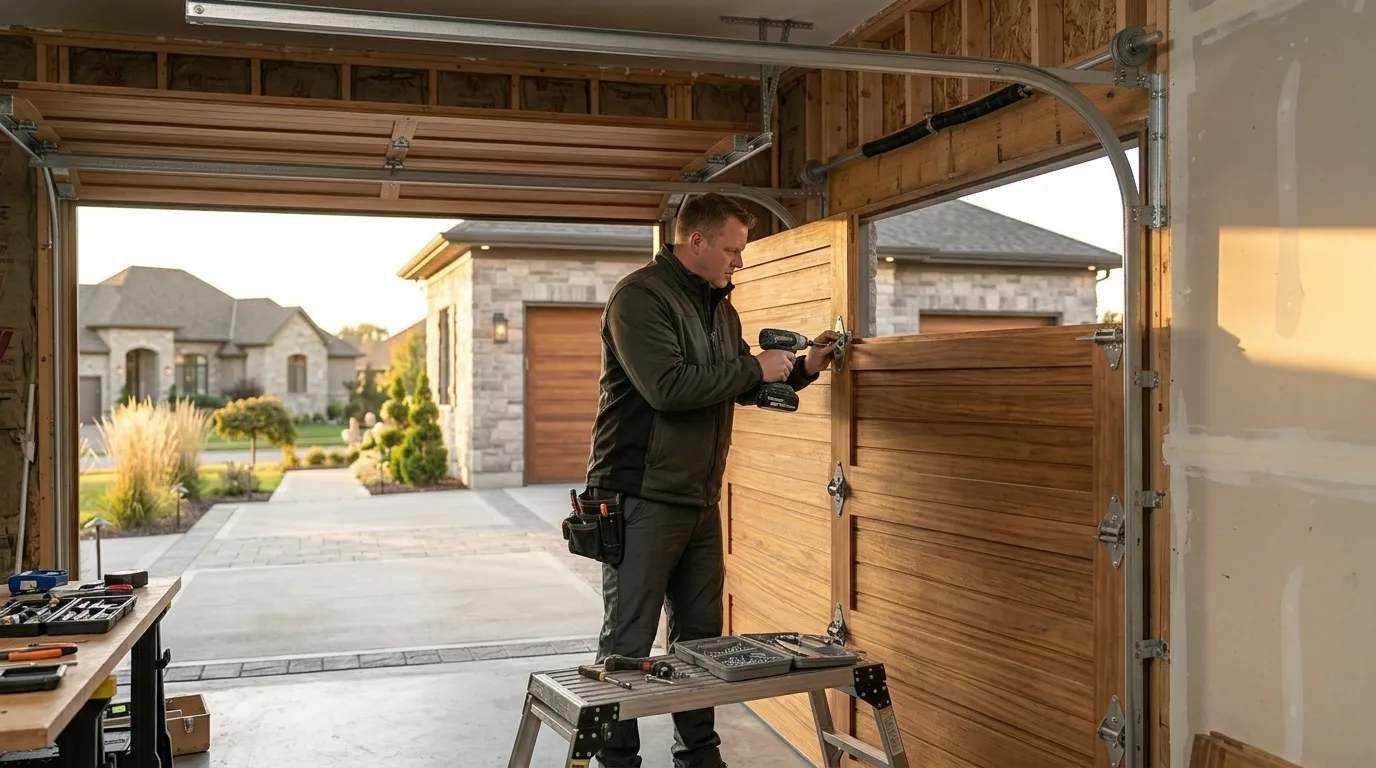 Wood-look composite garage door