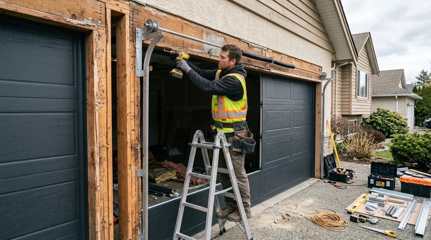 Wood-look composite garage door