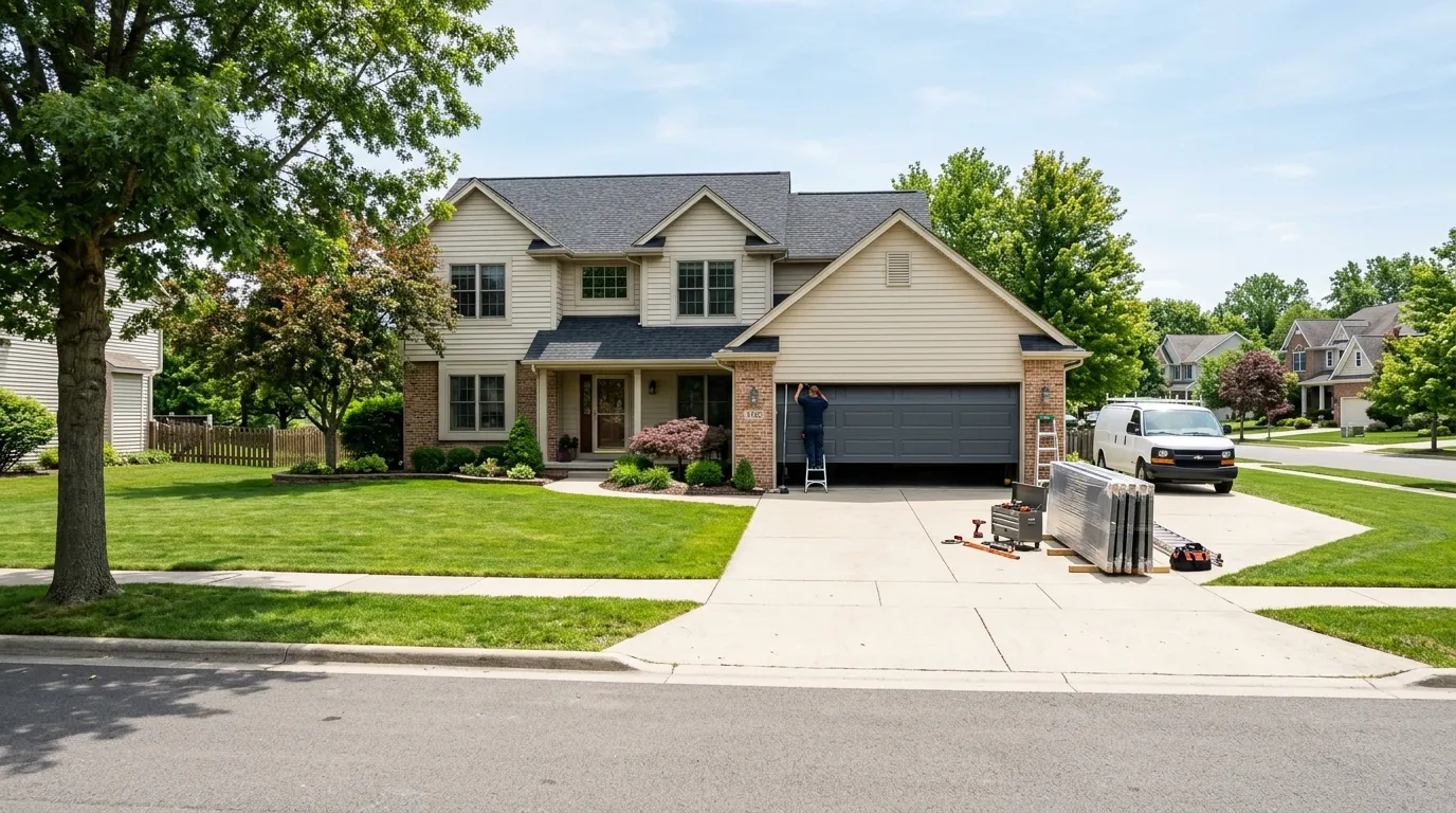 Wood-look composite garage door